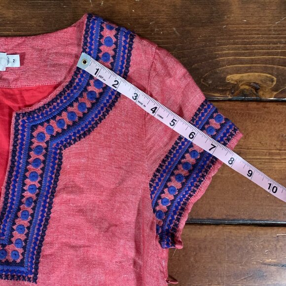 Vineyard Vines Embellished Red w/ Blue Embroidery Linen Cotton Blend Tunic Dress - Picture 14 of 15